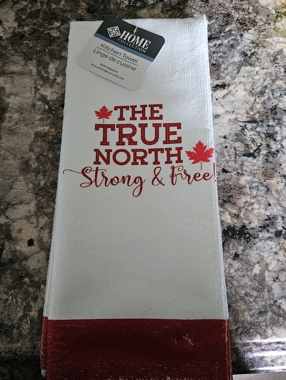 NWT Home Collection White Kitchen Towel with Red Patriotic Text